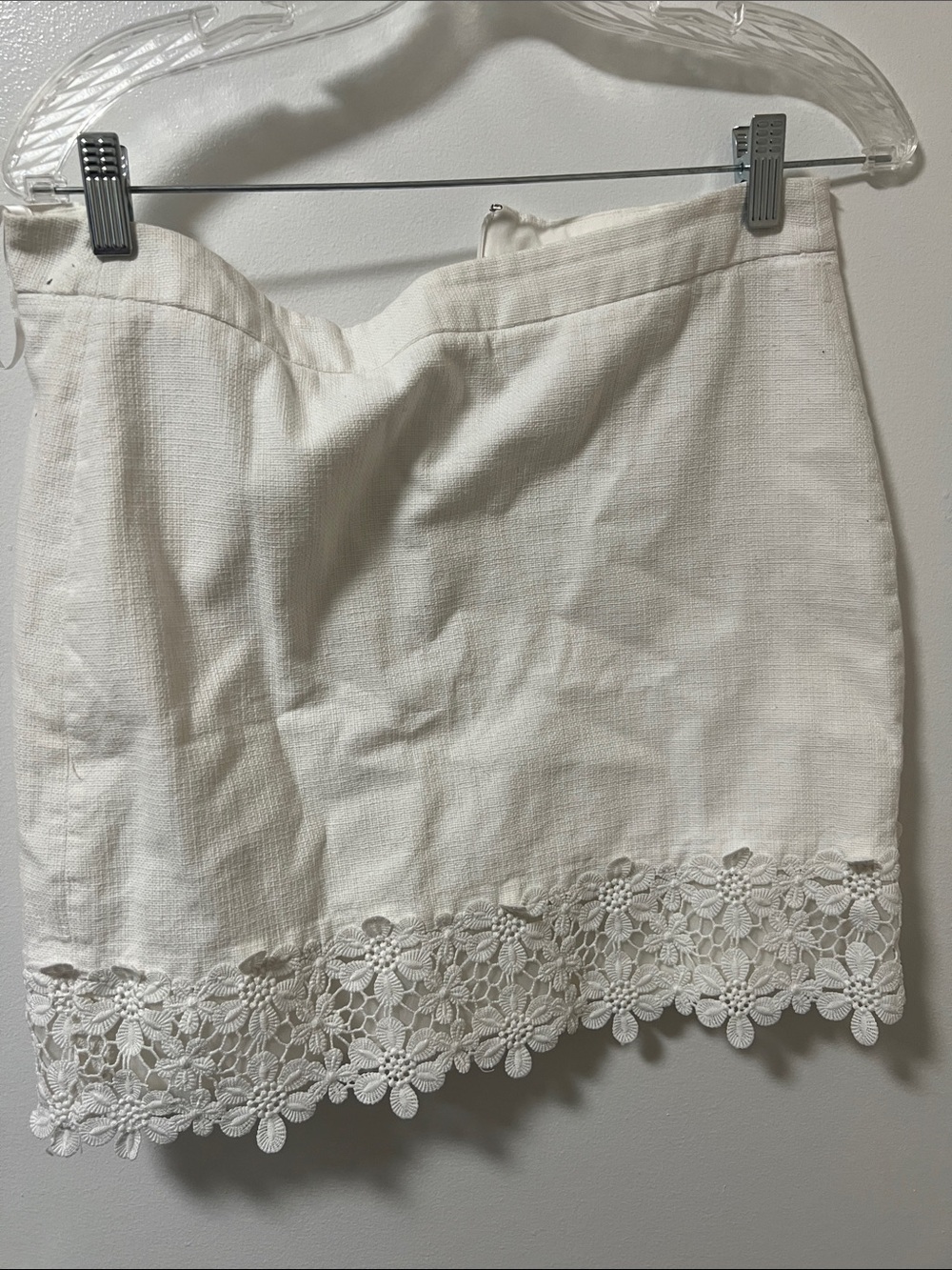 J. Crew Cream Mini Skirt with Floral Crochet Hem